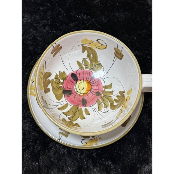 Handpainted Ceramic Large Cup Saucer Cappuccino Latte Soup Italy  Italy - Picture 3 of 10